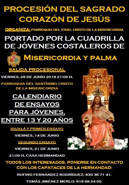Cartel ensayos costaleros Corazu00f3n de Jesu00fas 2019