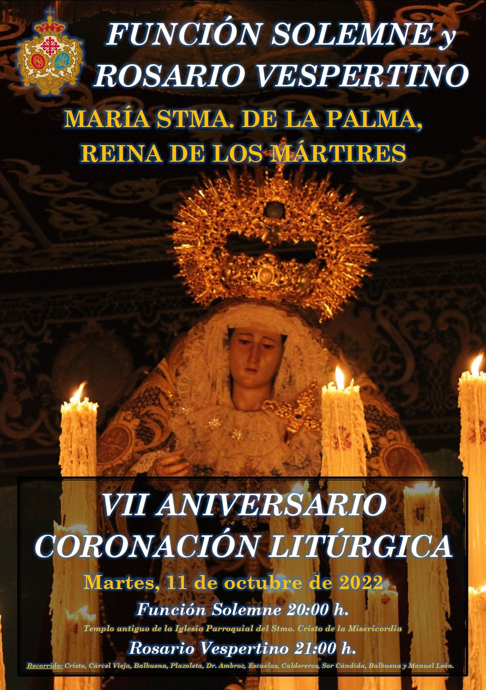 Cartel Funciu00f3n y Rosario Vespertino Palma VII Aniversario Coronaciu00f3n