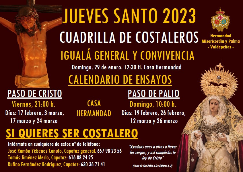 Cartel ensayos costaleros Jueves Santo 2023