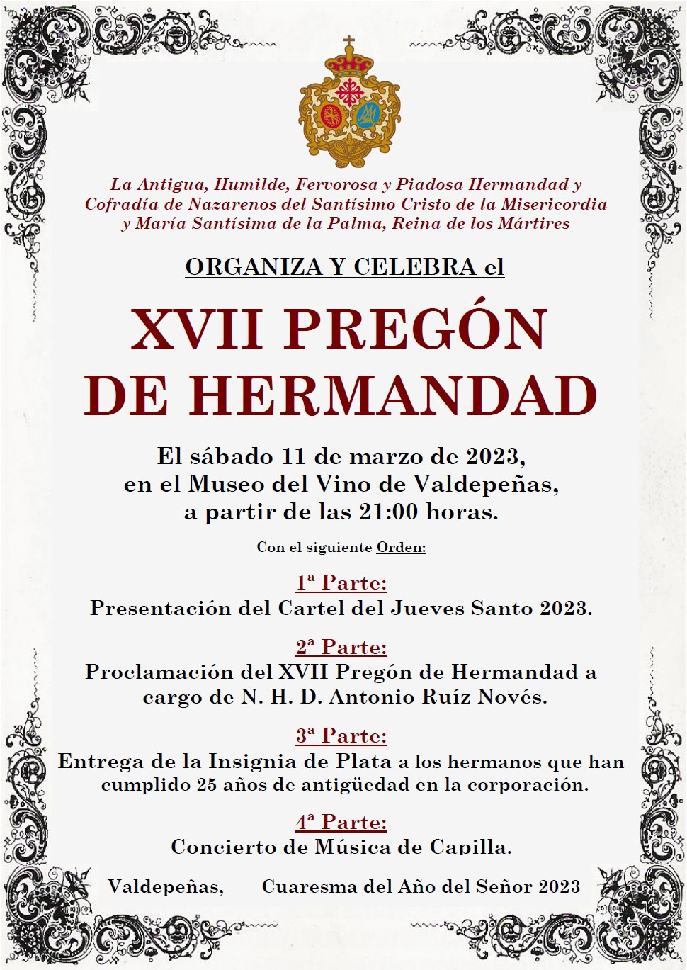 Cartel XVII Pregu00f3n de Hermandad 2023