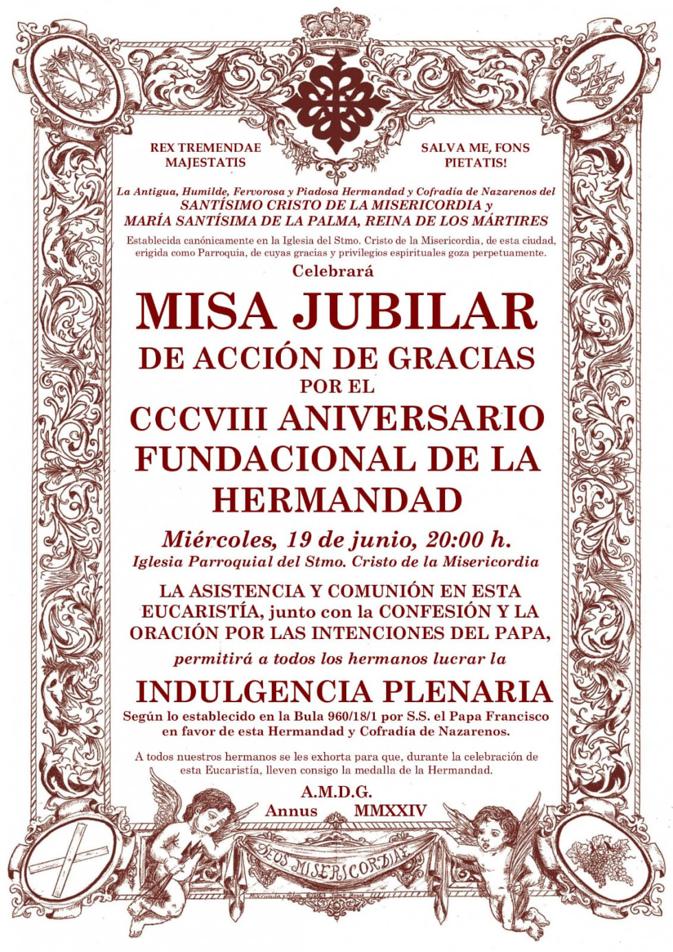 Cartel Misa Jubilar 308 Aniversario Fundacional de la Hemrmandad