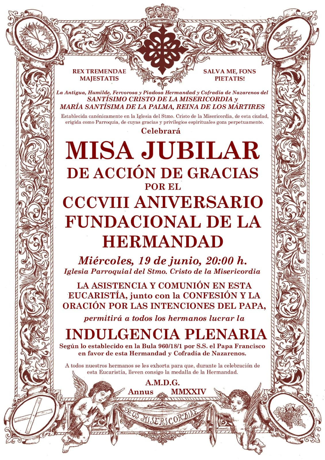 Cartel Misa Jubilar 308 Aniversario Fundacional de la Hemrmandad