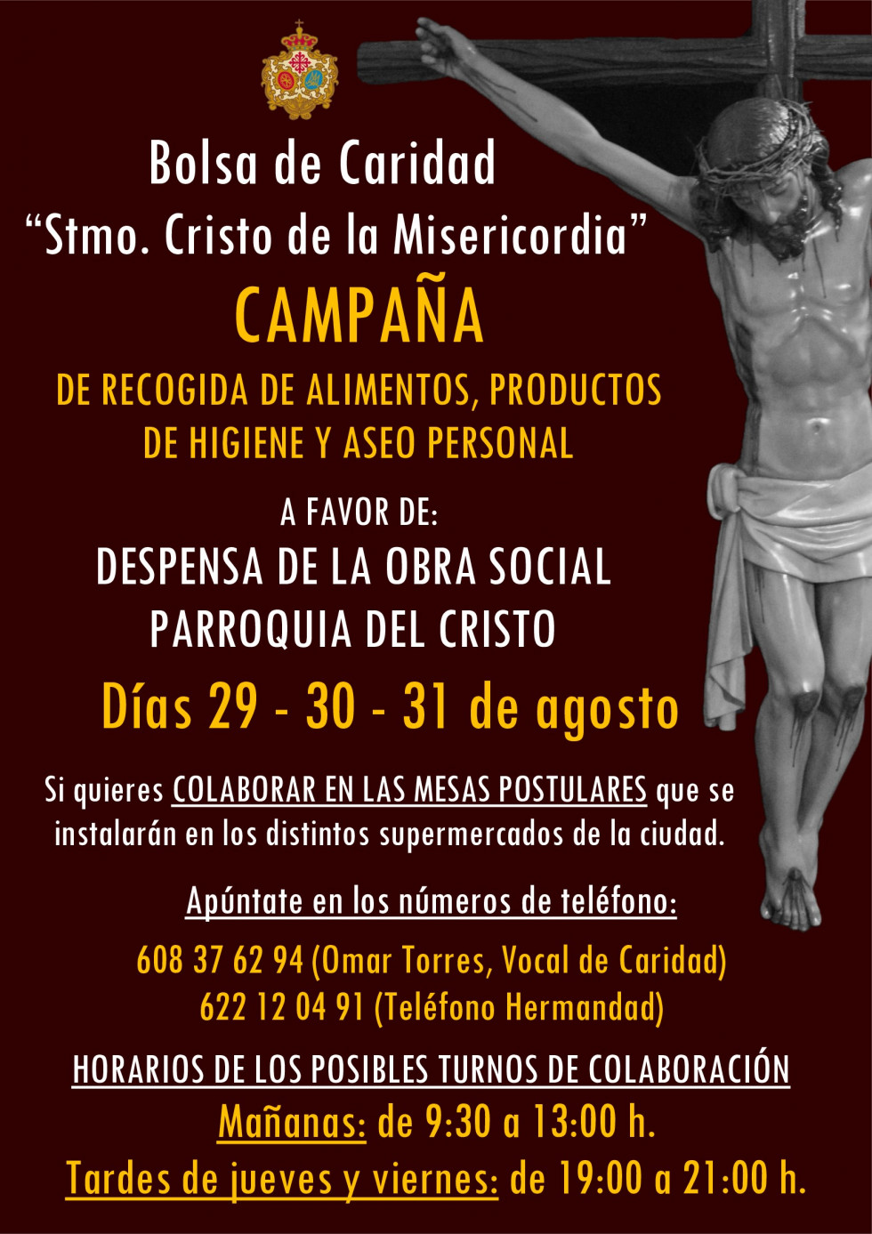 Cartel colaboradoreres Campaña recogida agosto Bolsa de Caridad 2024