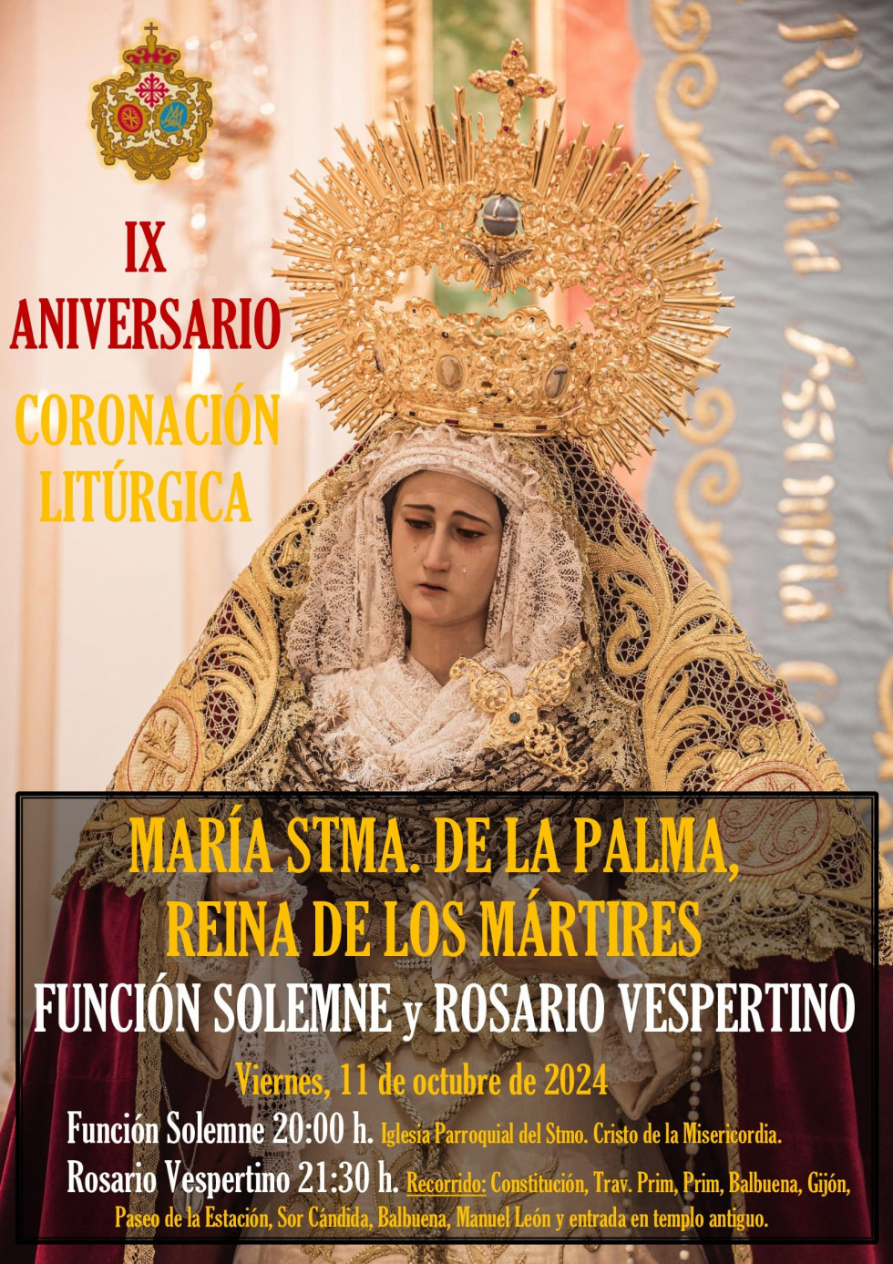 Cartel Función y Rosario Vespertino Palma IX Aniversario Coronación Litúrgica