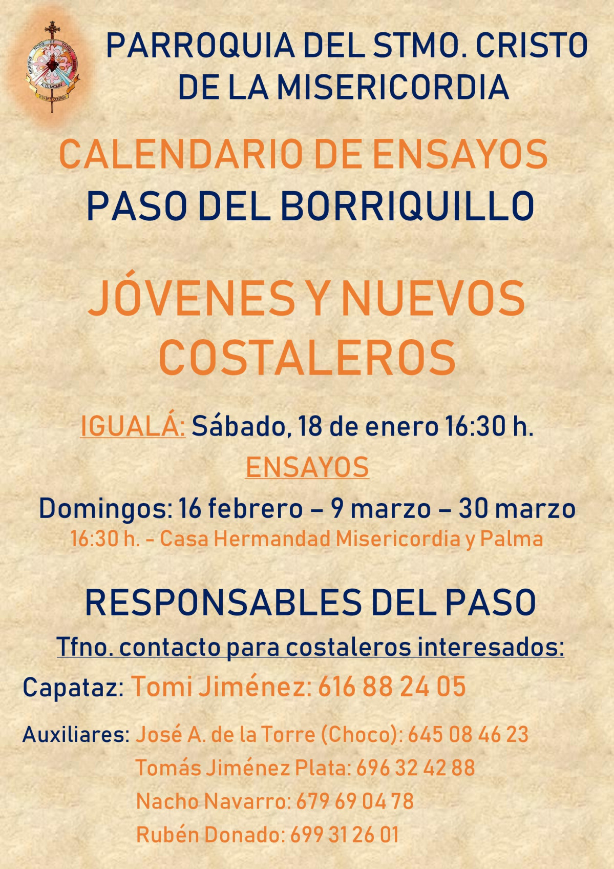 Cartel calendario ensayos costaleros Borriquillo 2025