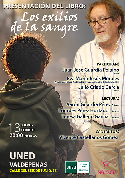 Cartel de la presentaciu00f3n de 'Los exilios de la sangre' en Valdepeu00f1as