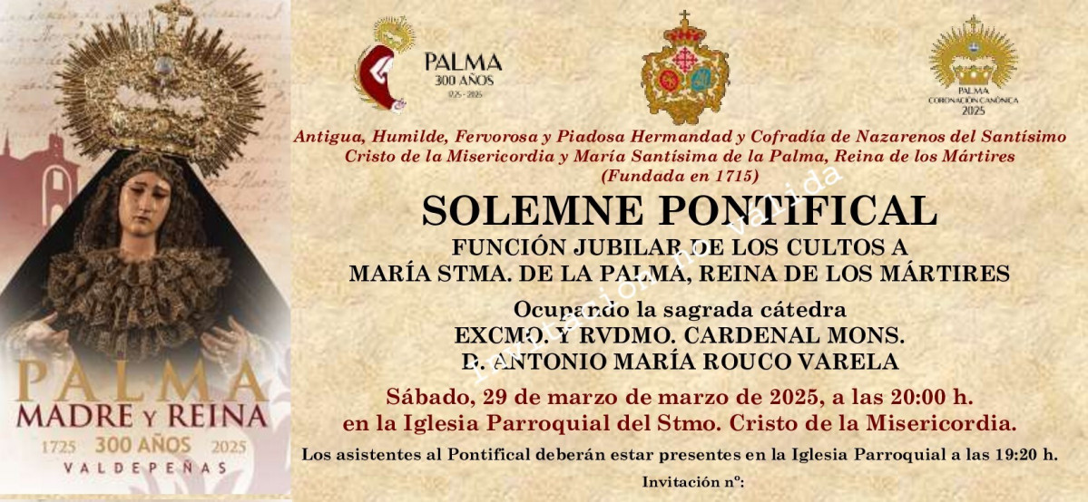 Modelo Invitaciu00f3n Pontifical Jubilar Palma 2025