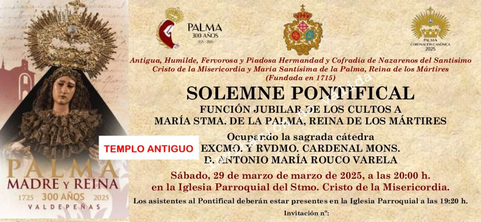 Modelo Invitación templo antiguo Pontifical Jubilar Palma 2025